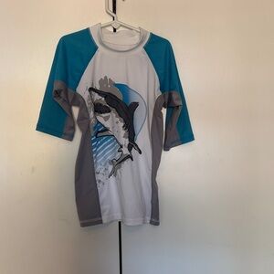 Place Shark Graphic Rashguard - Blue, Gray, and White